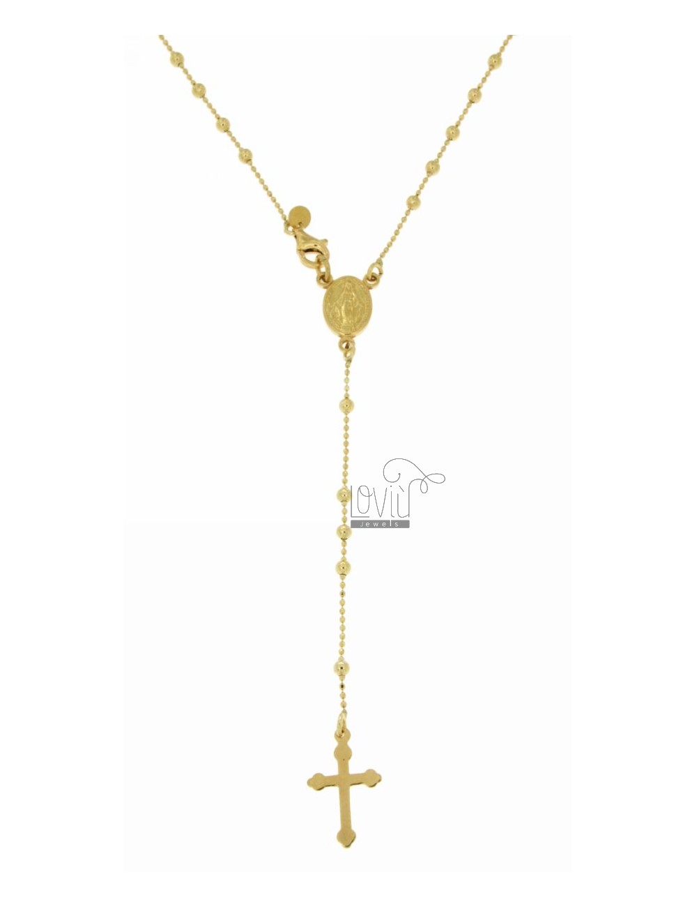 Collana rosario cm 60 con pallina faccettata mm 4 in argento 925 placcato oro