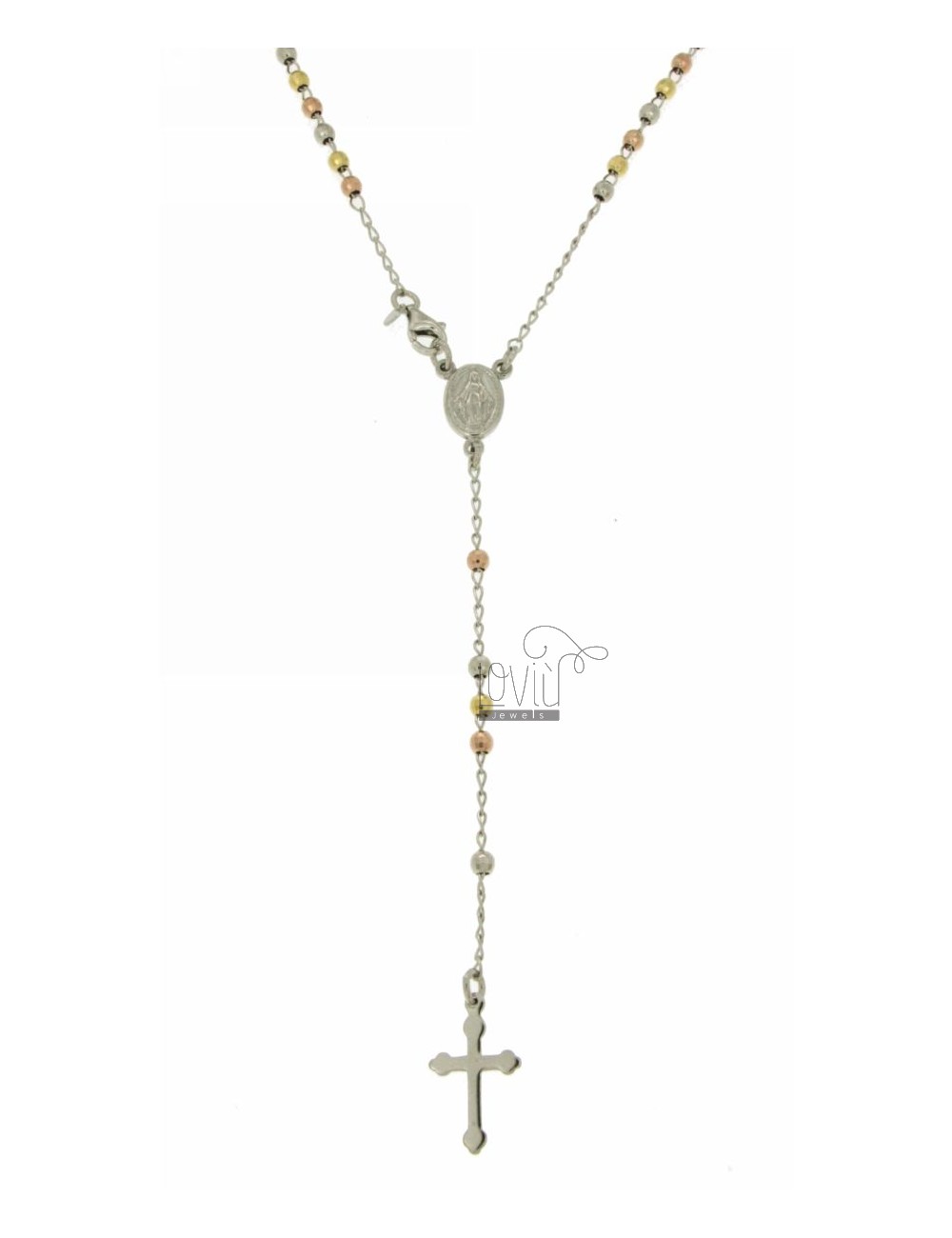 Collana rosario cm 60 con pallina faccettata mm 4 in argento 925 placcato oro 