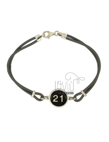 Grey leather bracelet with...