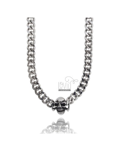 Curb necklace with skull in...