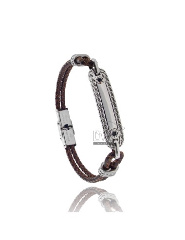 Leather bracelet with steel...